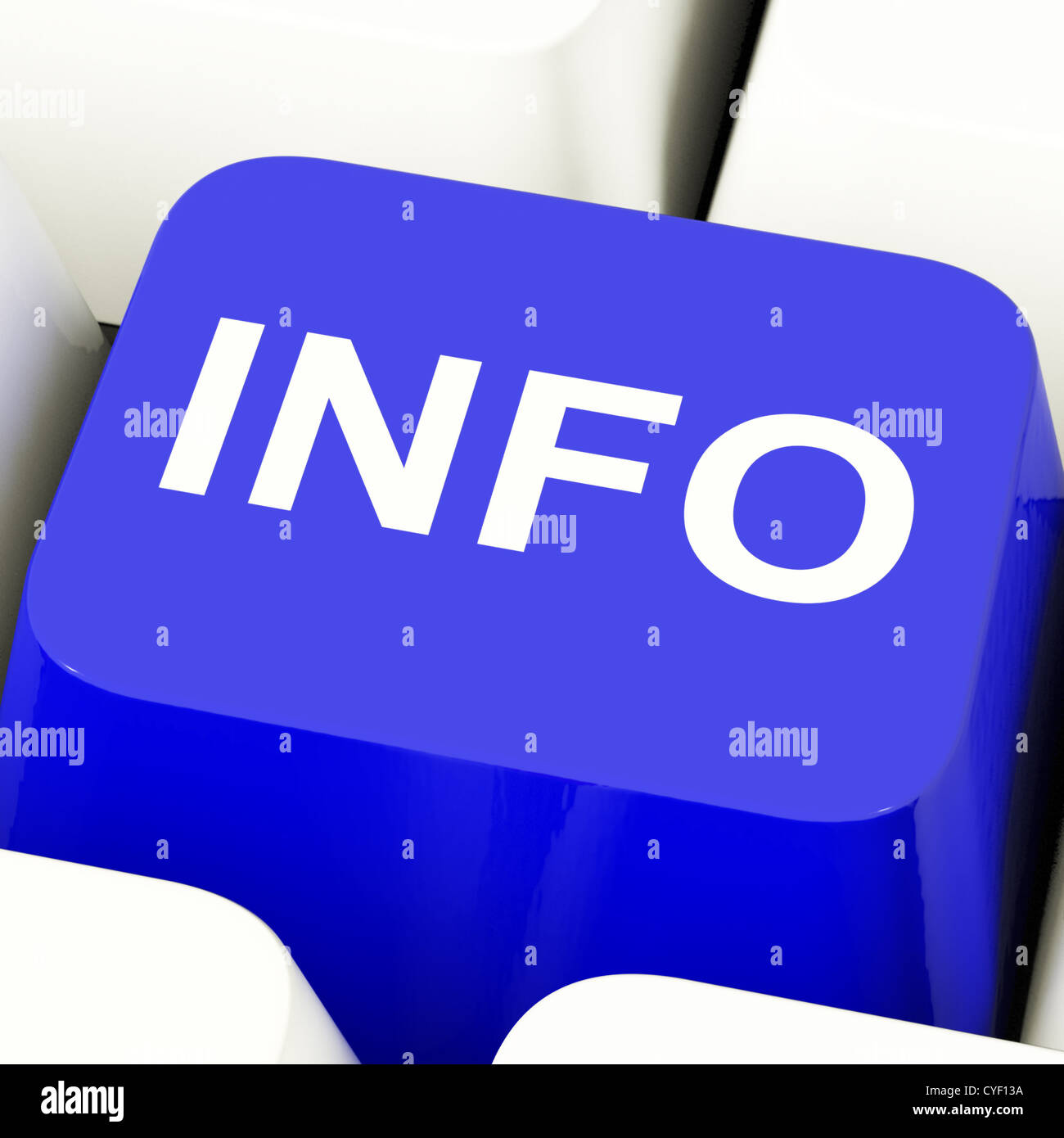 Info-Taste In blau zeigt Info und Support Stockfoto