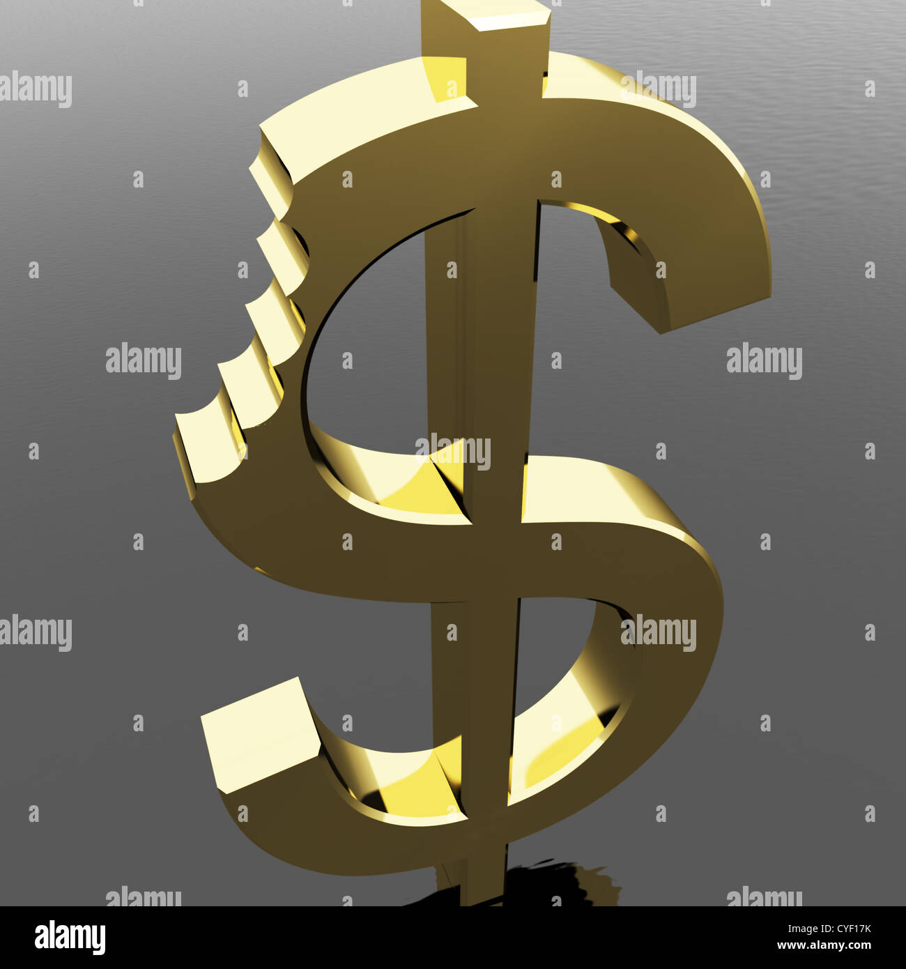 Dollar mit Biss zeigen Abwertung Krisen und Rezessionen Stockfoto