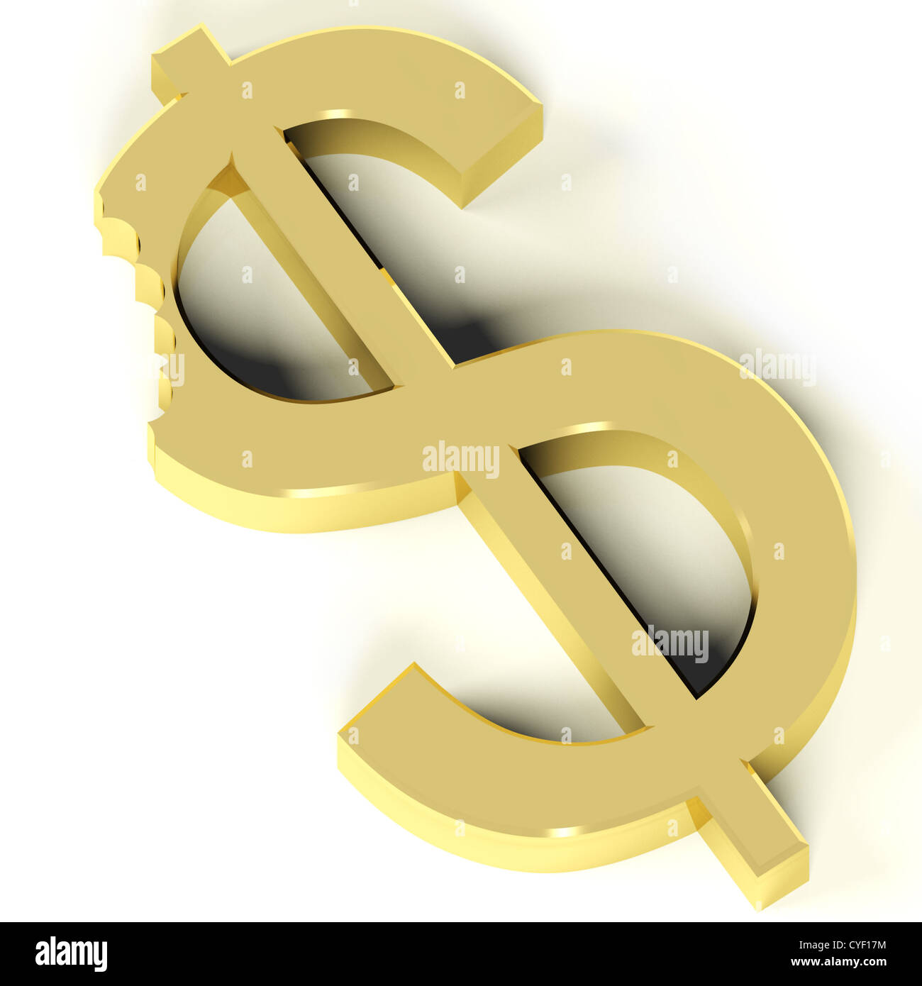 Dollar mit Biss zeigt Abwertung Wirtschaftskrise und Rezession Stockfoto