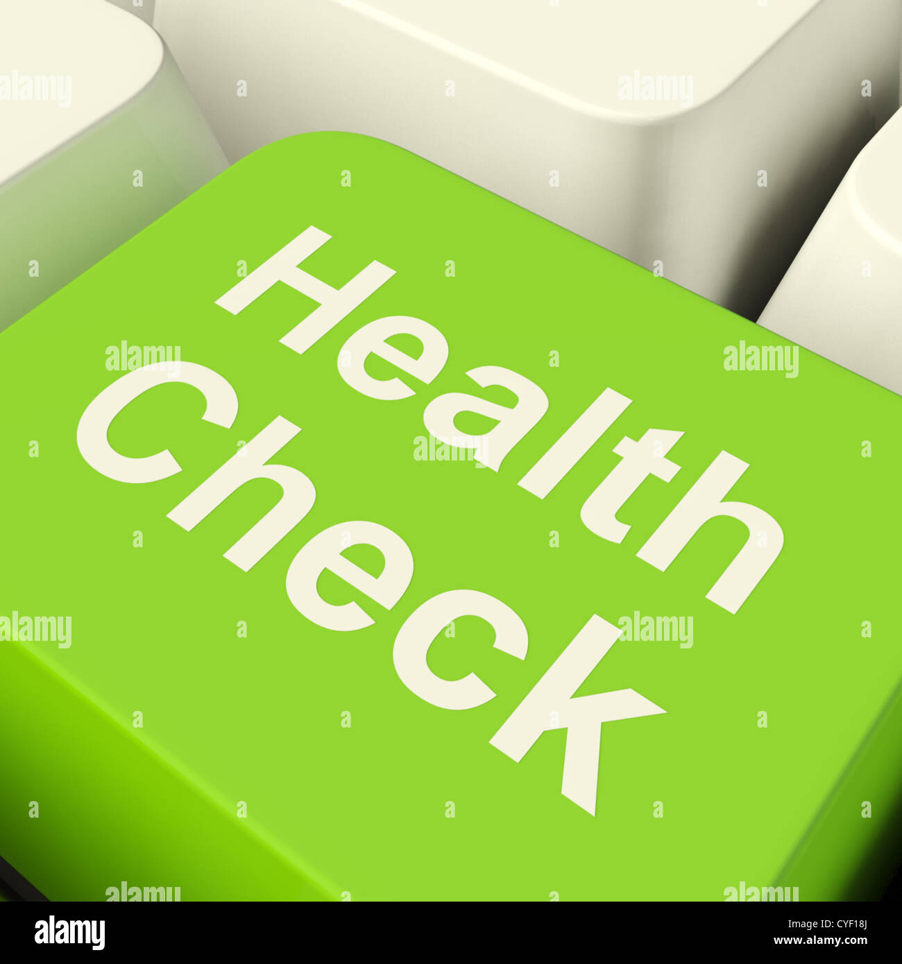 Health Check Computertaste Grün zeigt medizinische Untersuchungen Stockfoto
