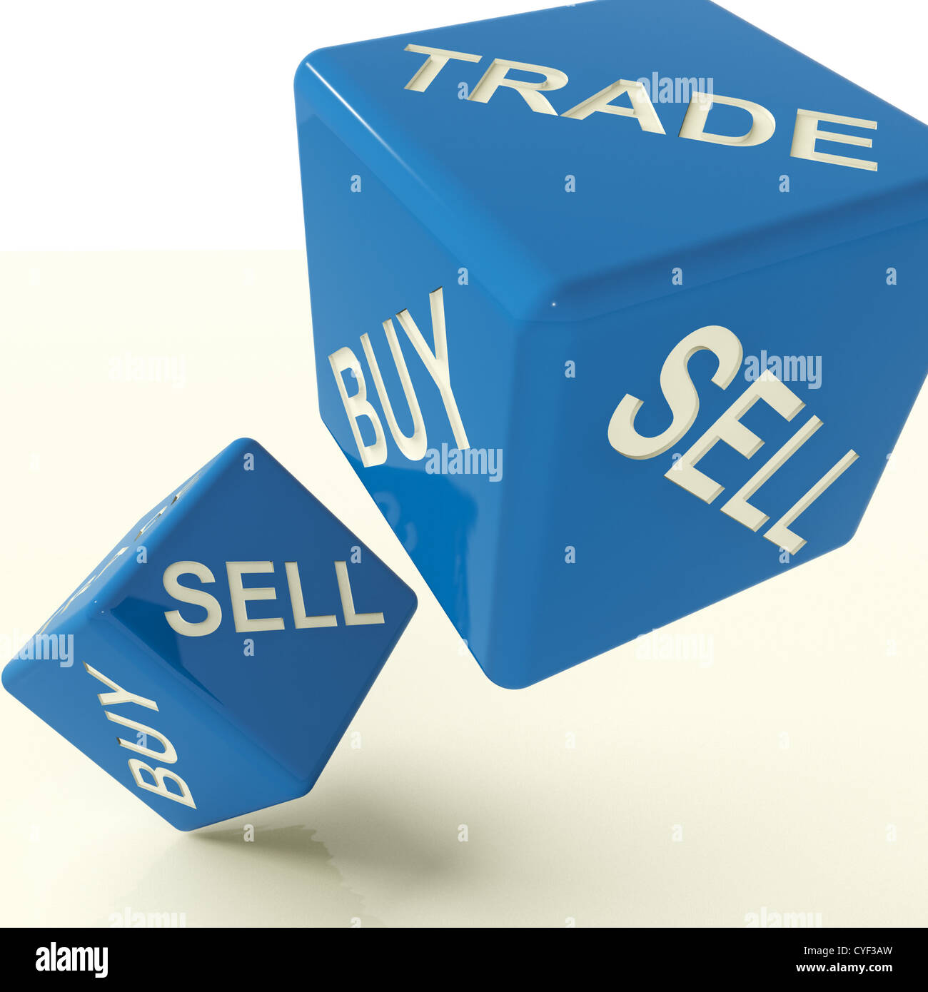 Handel und Verkauf Blauer Würfel aus Wirtschaft und Handel zu kaufen Stockfoto
