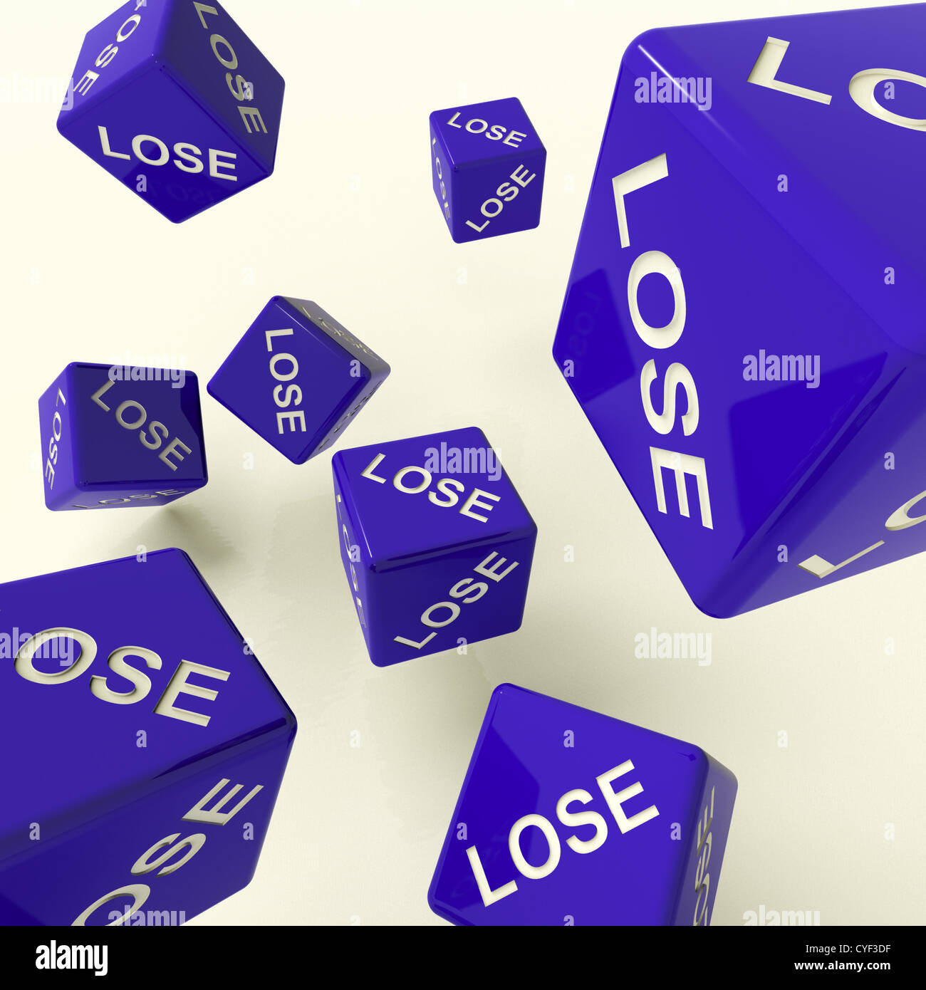 Blaue Würfel Vertretung Niederlage und Verlust zu verlieren Stockfoto