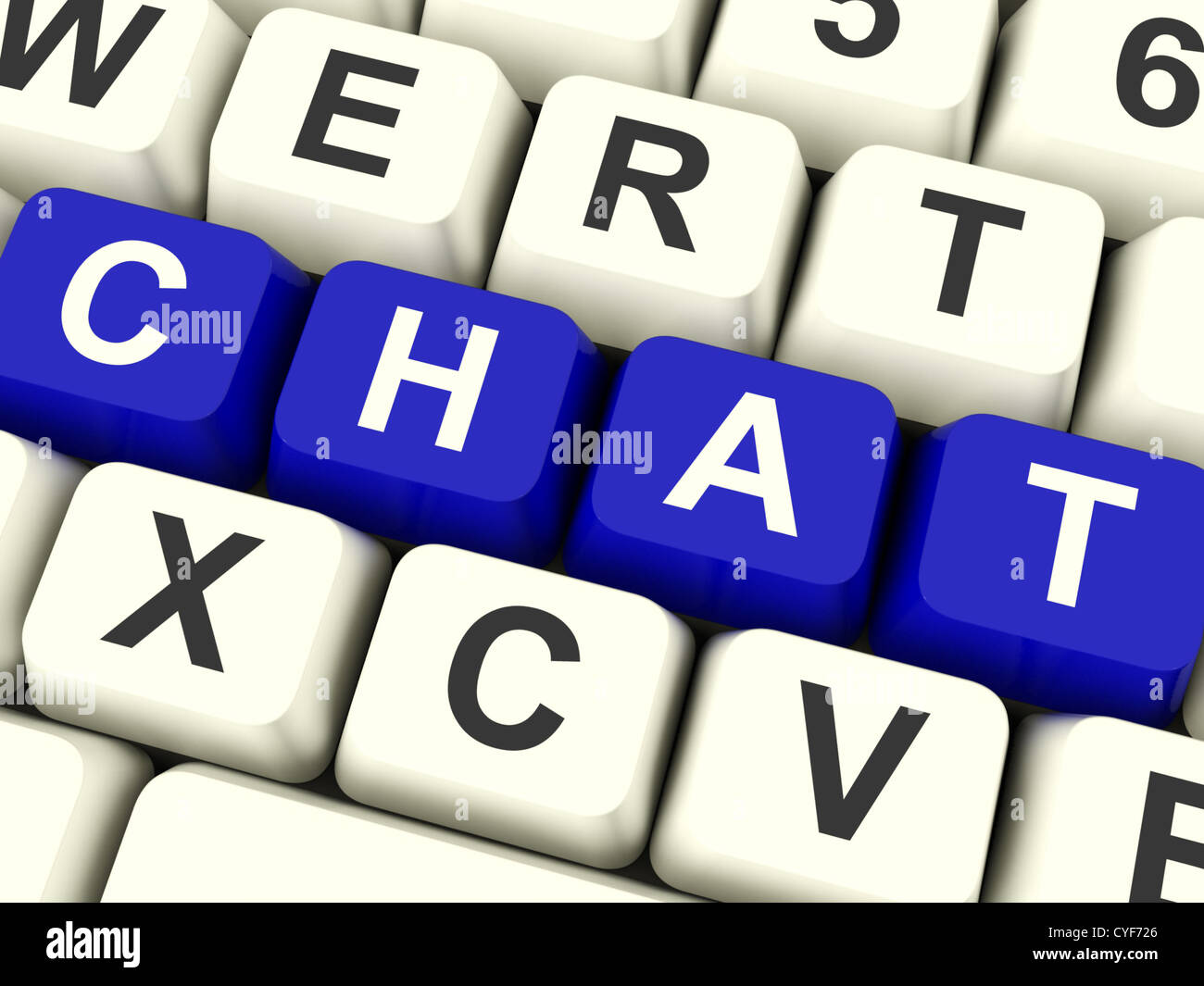 Chat-Wort mit blauen Tasten repräsentieren sprechen oder SMS Stockfoto