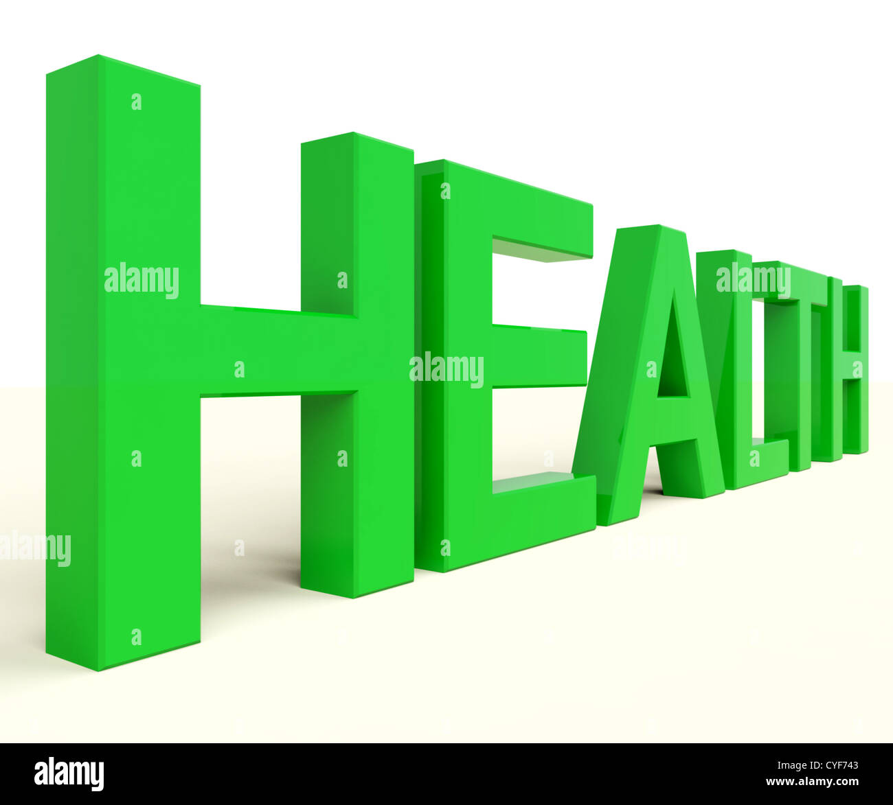 Gesundheit-Wort Grün zeigt gesunde Arbeitsbedingungen Stockfoto