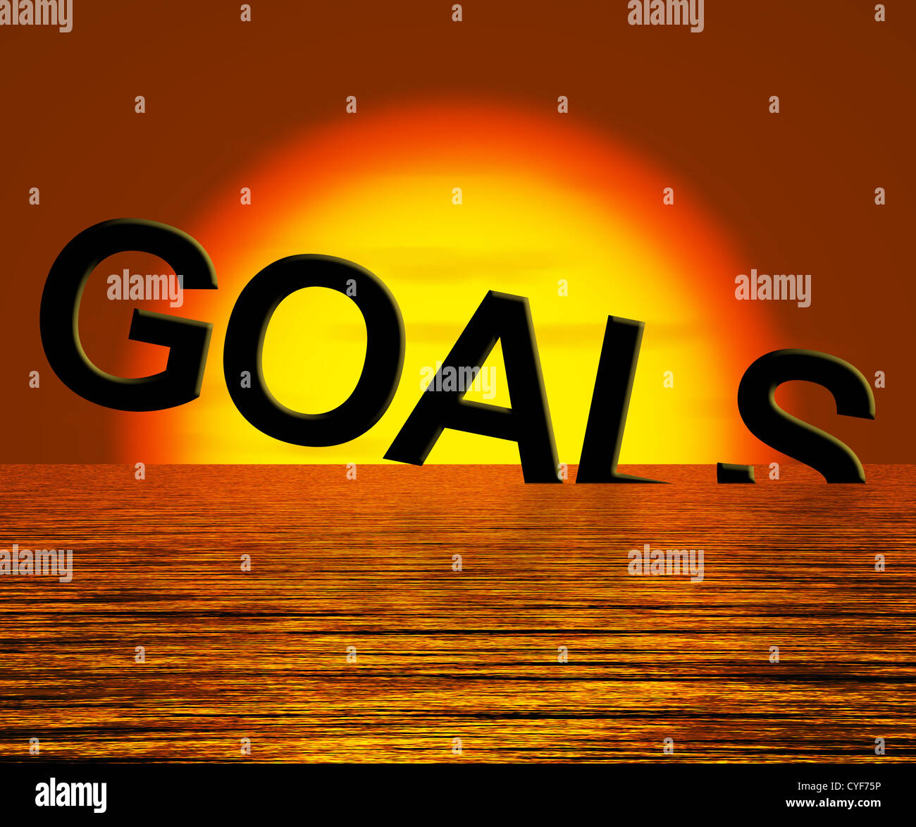 Ziele Wort Untergang zeigt Problem Ihr Ziel zu erreichen Stockfoto