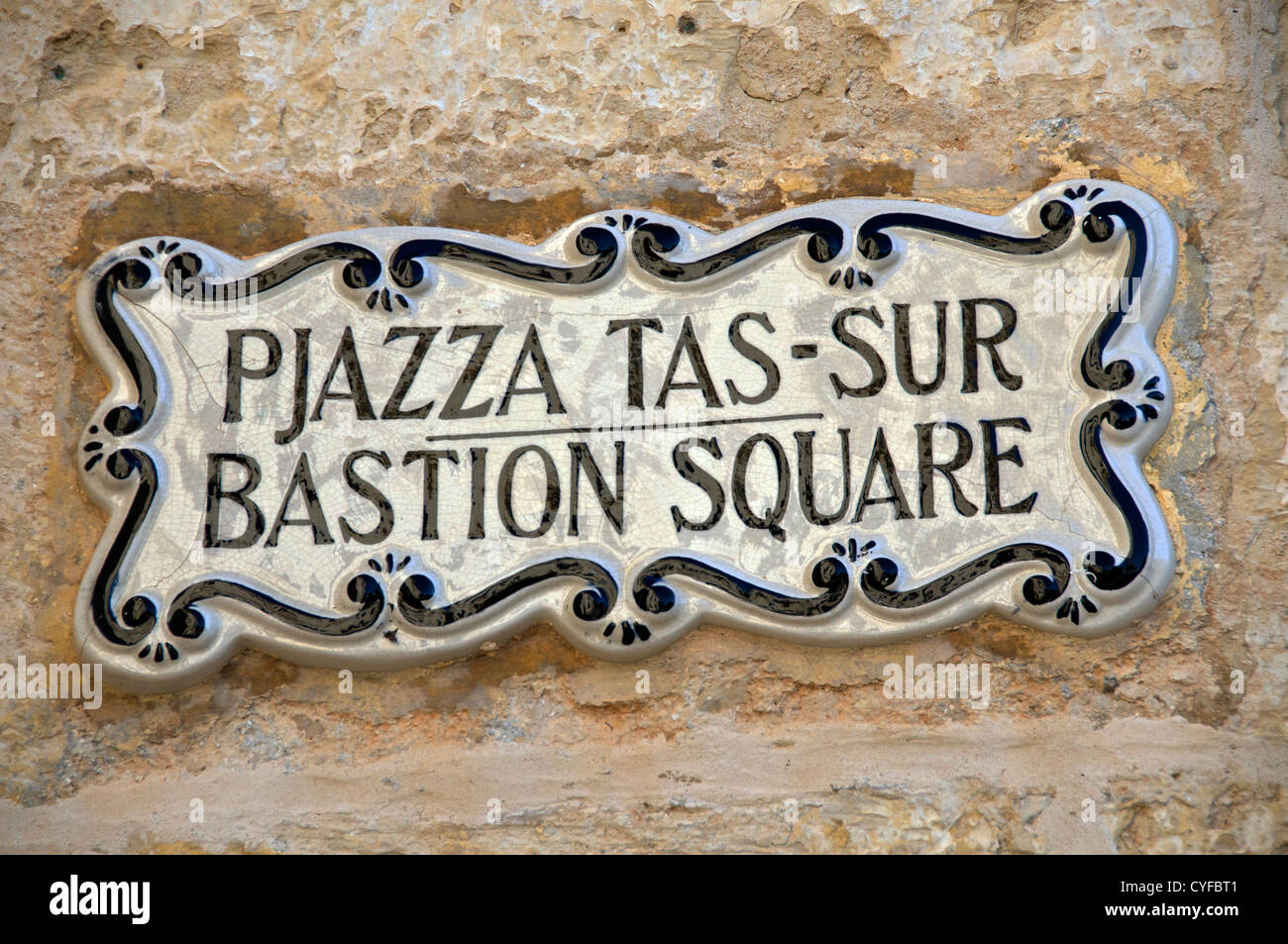 Bastion Square Straßenschild Mdina Malta Stockfoto