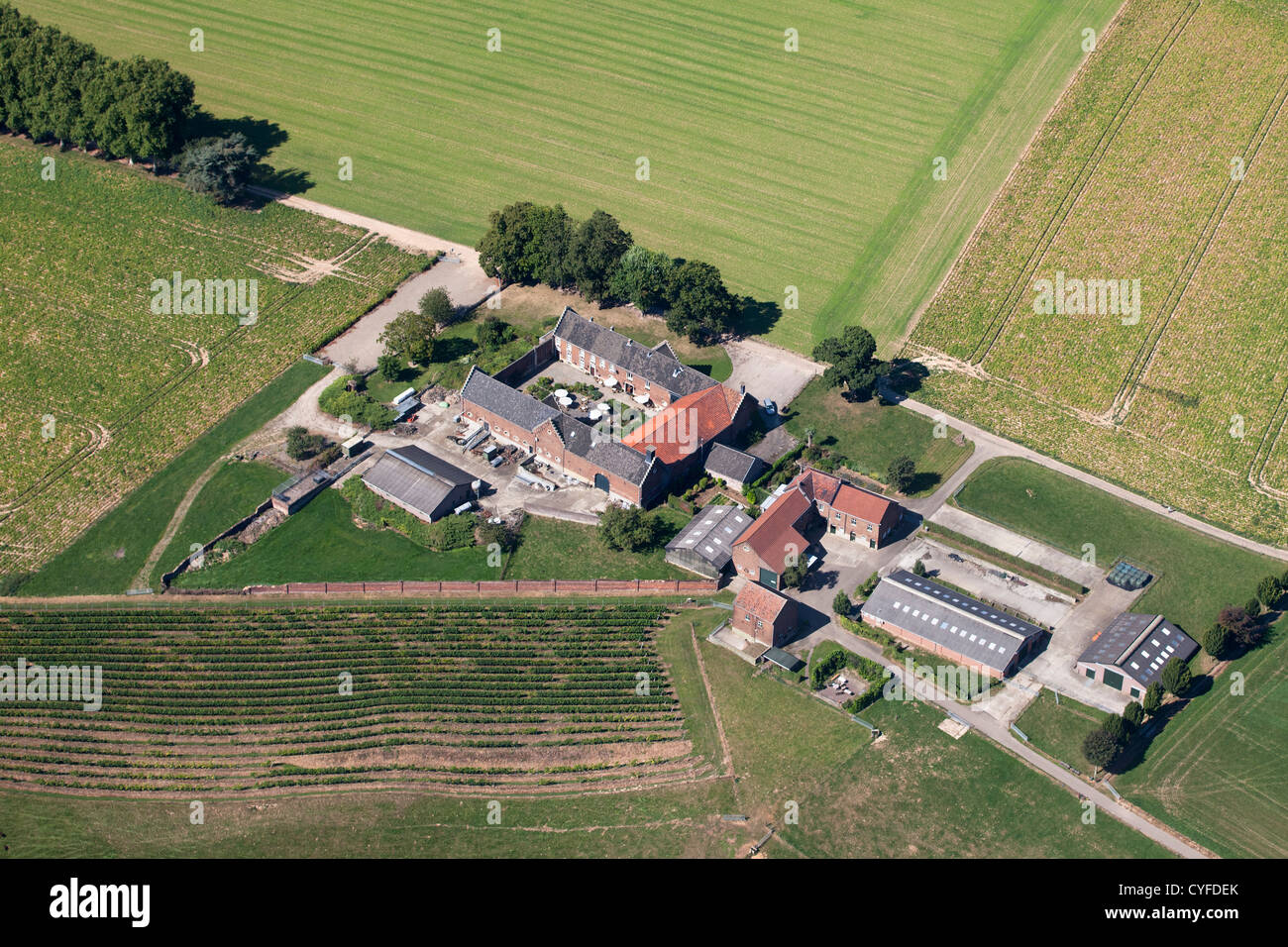 Die Niederlande, Beek, Bauernhäuser, auch B & B, Bed and Breakfast. Luft. Stockfoto