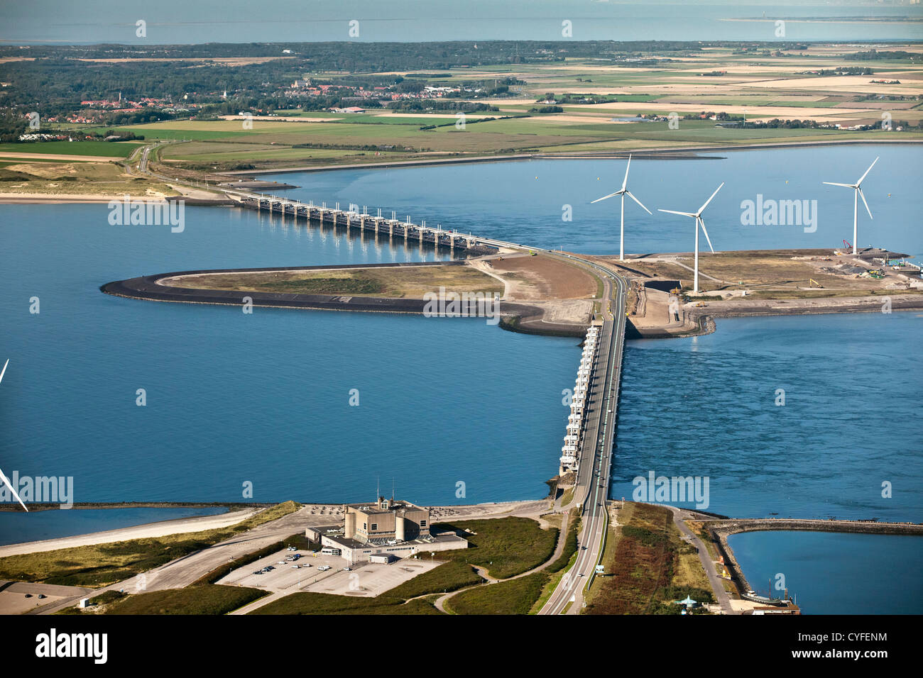 Die Niederlande, Kamperland, Oosterschelde Sturmflutwehr. Ein Teil der Deltawerke. Antenne. Stockfoto