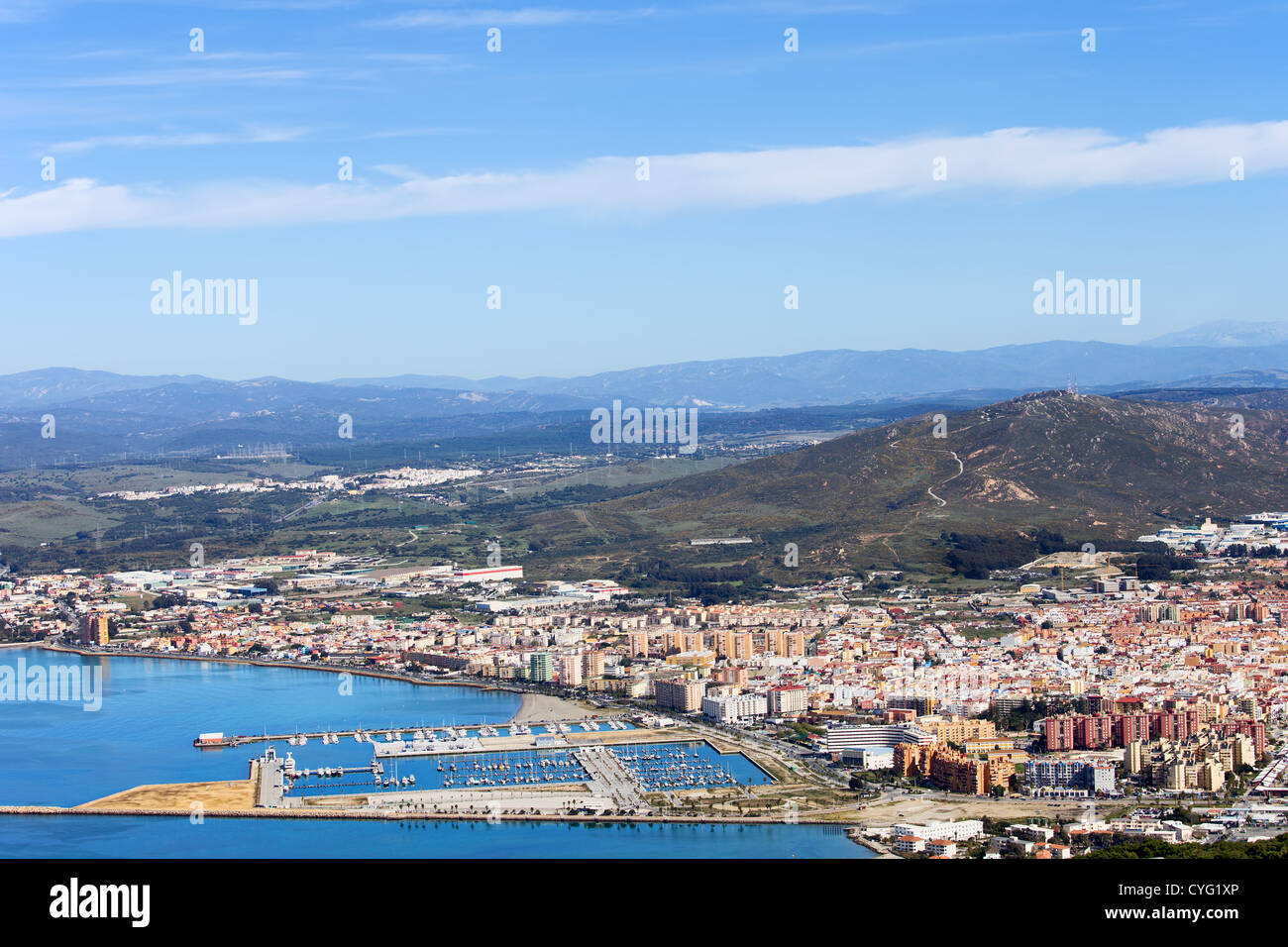 La Linea de la Concepcion Stadt in Spanien, Ansicht von oben, südlichen Andalusien, Cadiz Provinz. Stockfoto