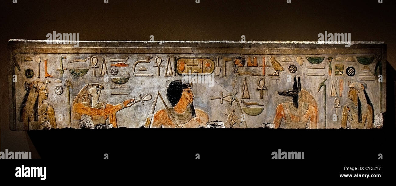 Relief verziert Lintel Nord Pyramide Tempel König Amenemhat i. 1981 – 1952 v. Ägypten Memphite 37 cm Malerei Dynastie 12 Stockfoto