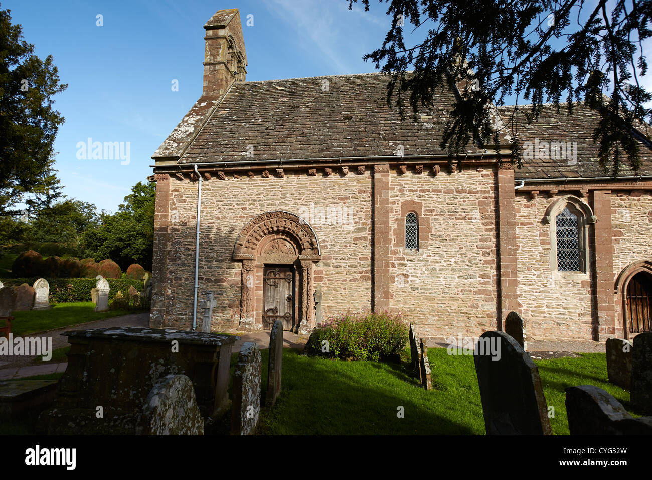 Die Kirche St. Maria und St. David, Kilpeck, Herefordshire, England, Vereinigtes Königreich Stockfoto