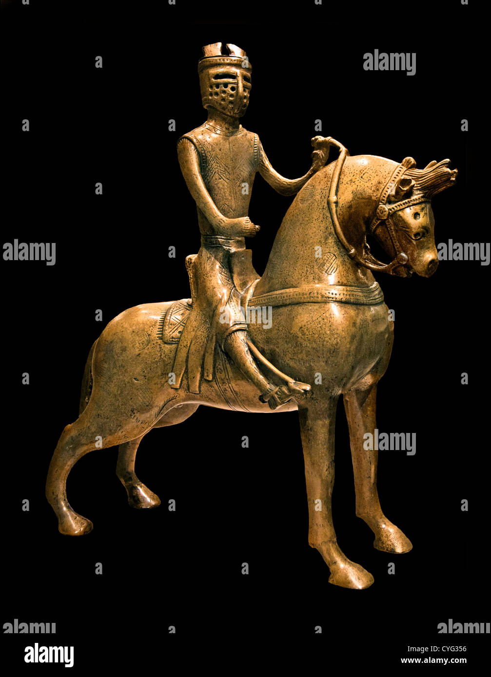 Aquamanile in Form eines Ritters auf dem Pferderücken 1250 Hildesheim Niedersachsen Deutschland deutsche Kupfer 35cm Stockfoto