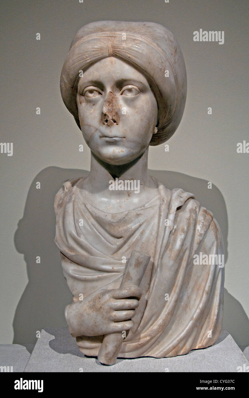 Büste einer Frau mit einer Schriftrolle 4.-Anfang 5. Konstantinopel byzantinischer pentelischem Marmor 53 cm Istanbul Türkei Stockfoto
