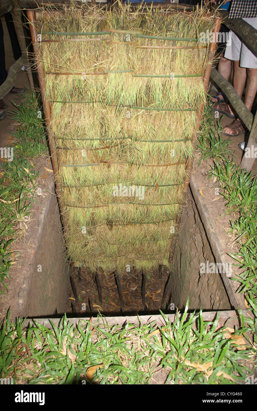 Cu Chi Tunnel, HoChiMinhStadt, Vietnam Sprengfalle Stockfotografie