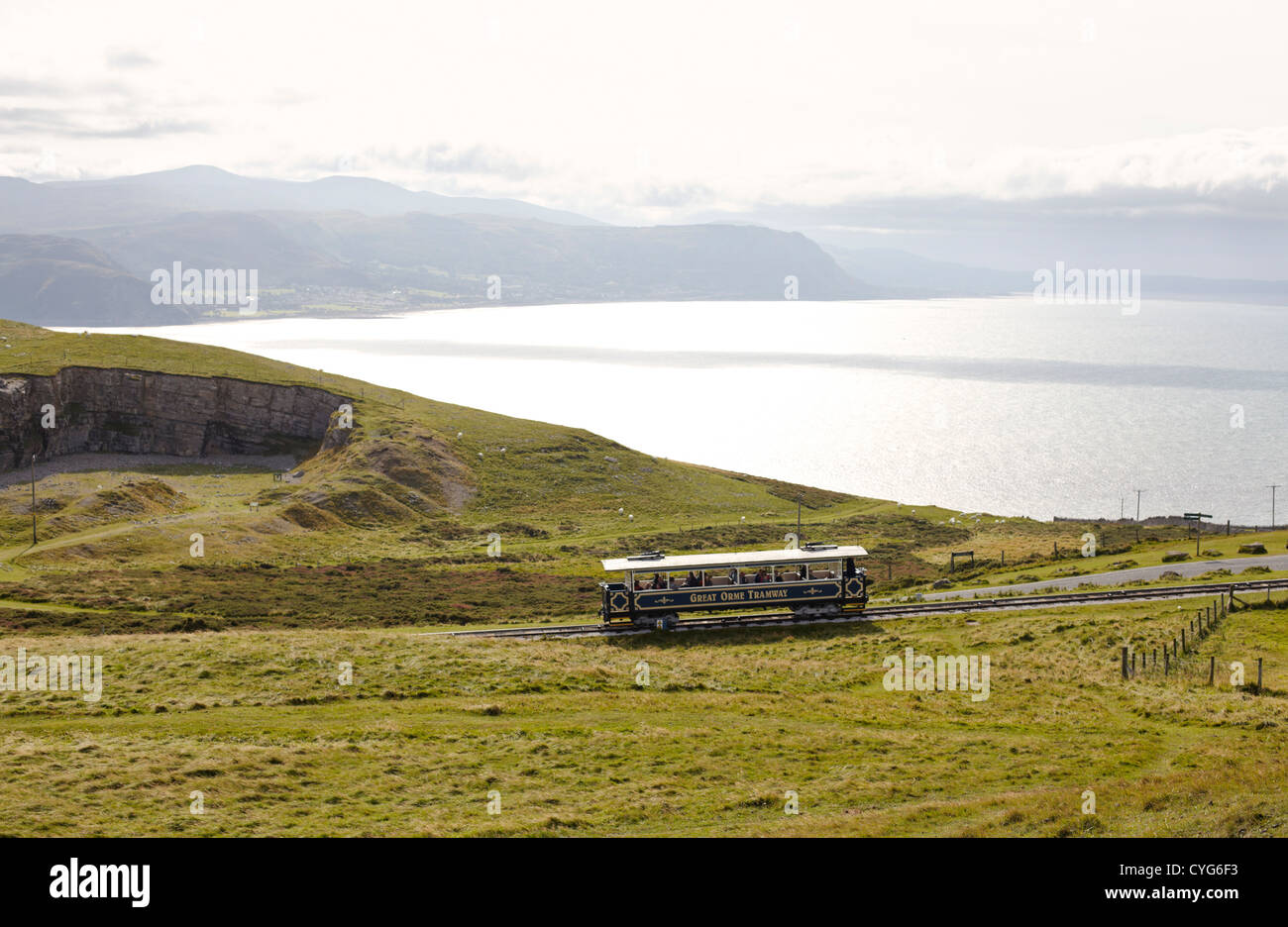 Großes Orme Straßenbahn an Llandudno Nordwales Stockfoto