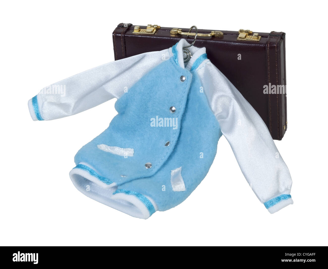 Student Lettermanjacke auf eine Aktentasche aus Leder Business - Pfad enthalten Stockfoto