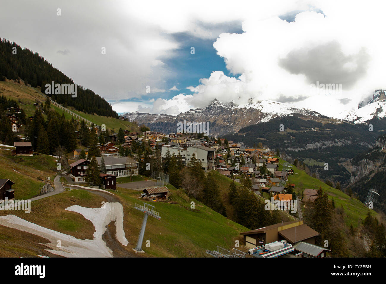 Ansicht von Mürren, Schweiz Blick nach Norden Stockfoto