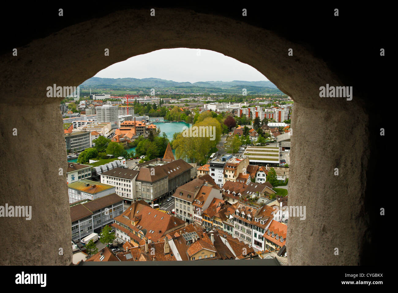 Blick vom Turm von Schloss Thun Thun Stockfoto