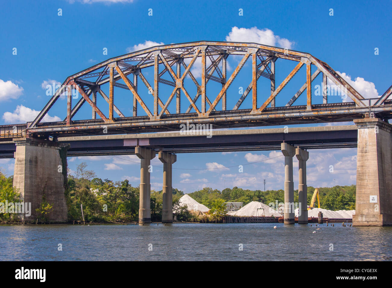 Unsere, VIRGINIA, USA - Eisenbahnbrücke über unsere Fluss. Stockfoto