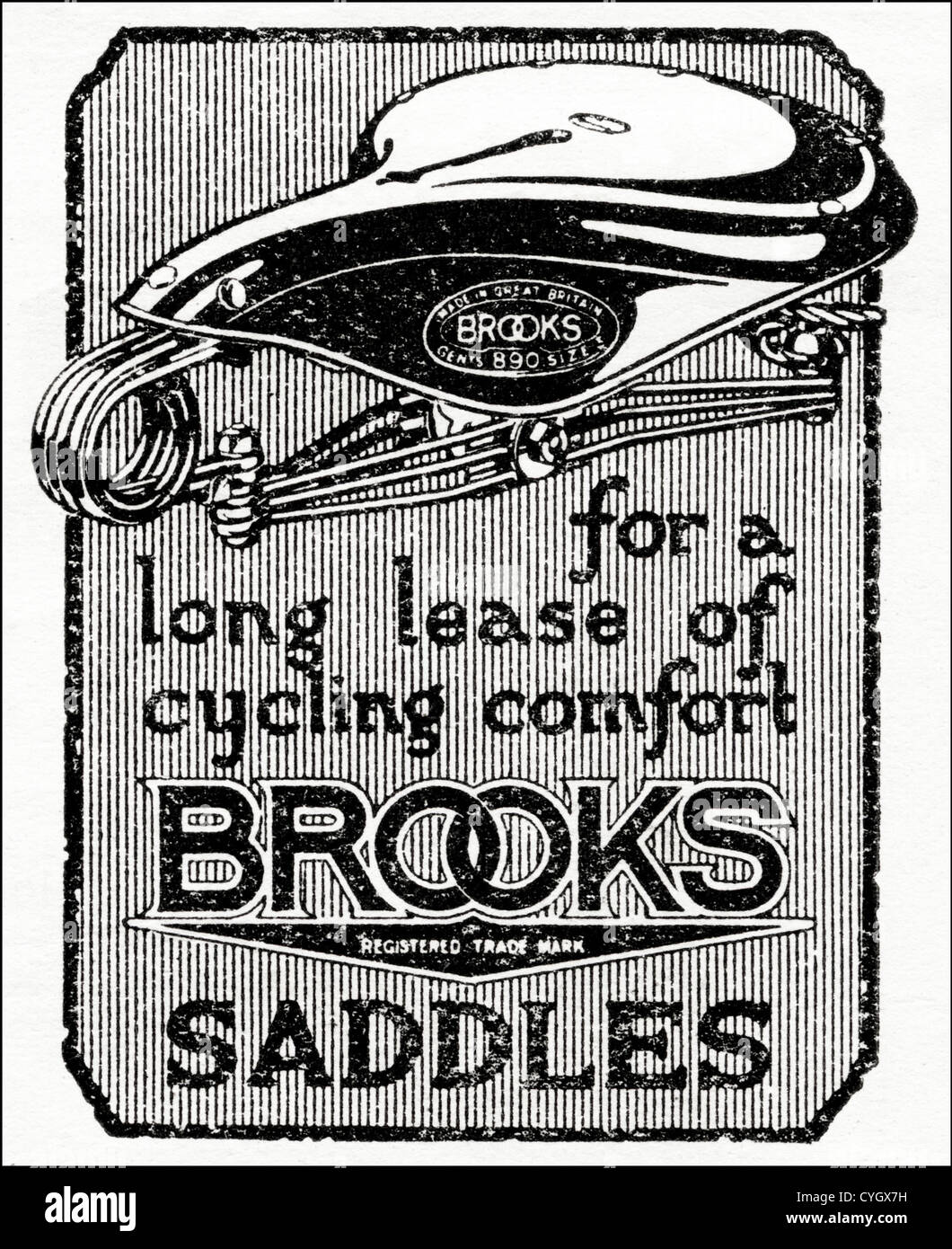 Original 1920er Jahre Vintage print Werbung von englischen Zeitschriftenwerbung Fahrrad-Sättel von Brooks Stockfoto