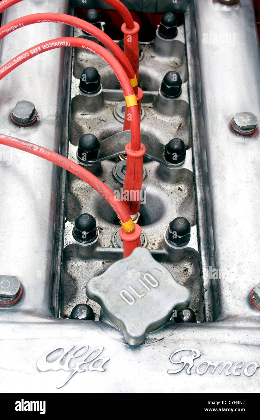 Die Metall-Abdeckung des Alfa Romeo Oldtimer. Stockfoto