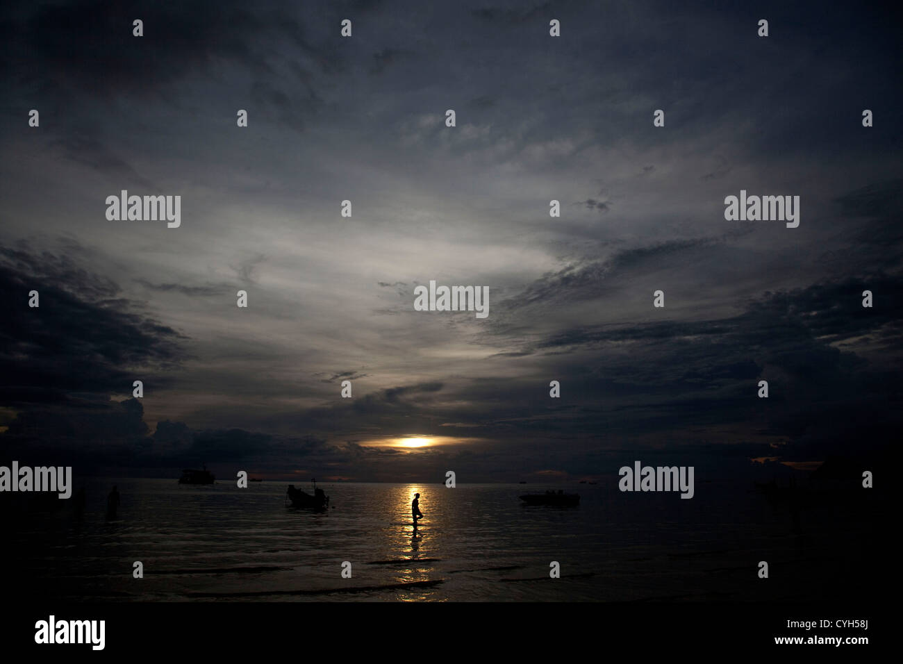 Sonnenuntergang, Sairee Beach, Koh Tao, Thailand Stockfoto