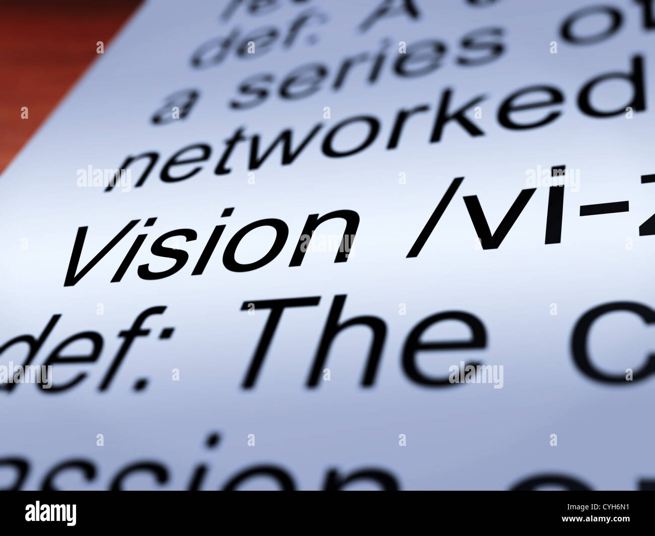 Vision-Definition Nahaufnahme zeigt Sehvermögen oder Ziele für die Zukunft Stockfoto