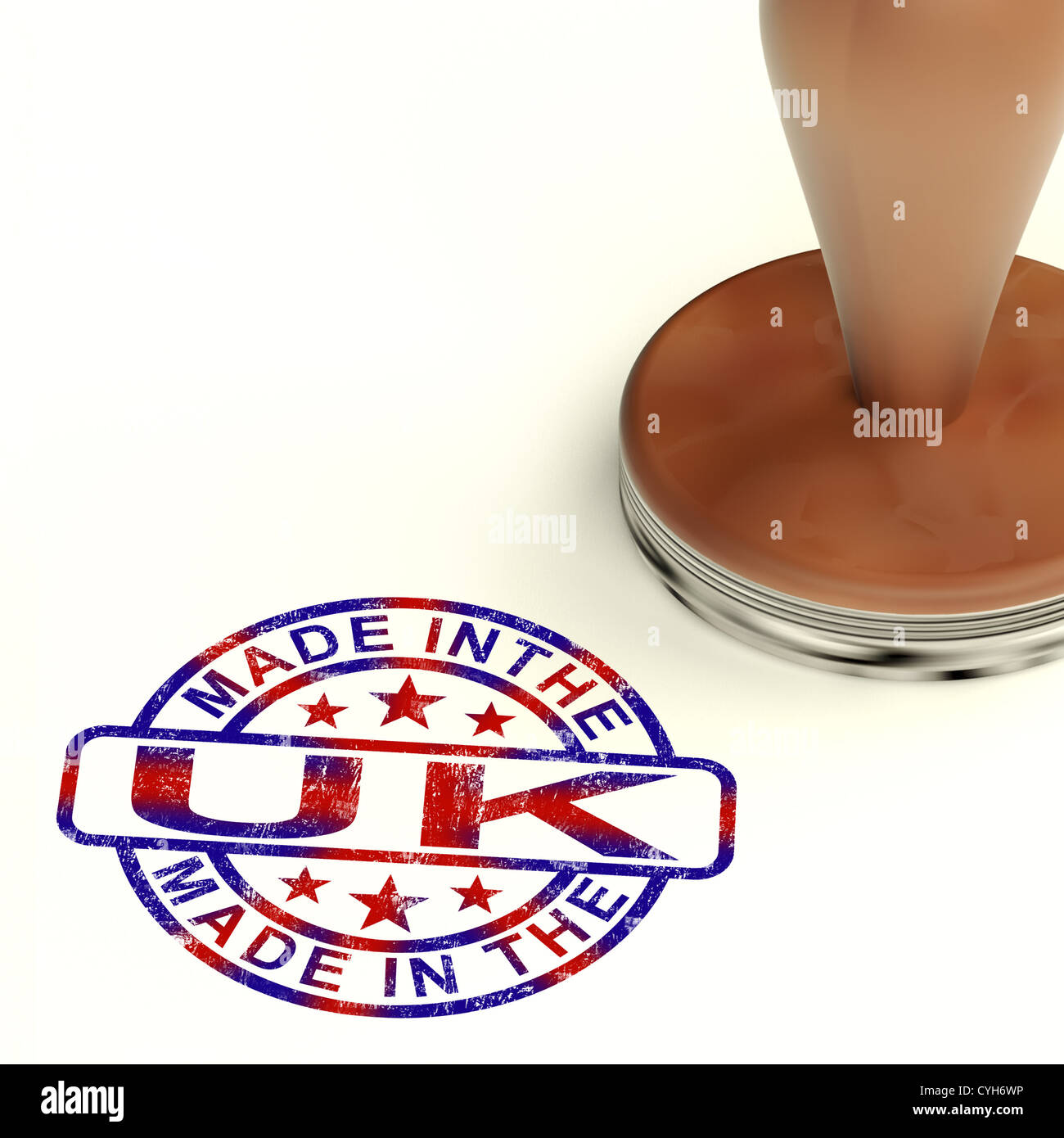 Made In Uk Stamp zeigt Produkt oder Produkte aus Großbritannien Stockfoto
