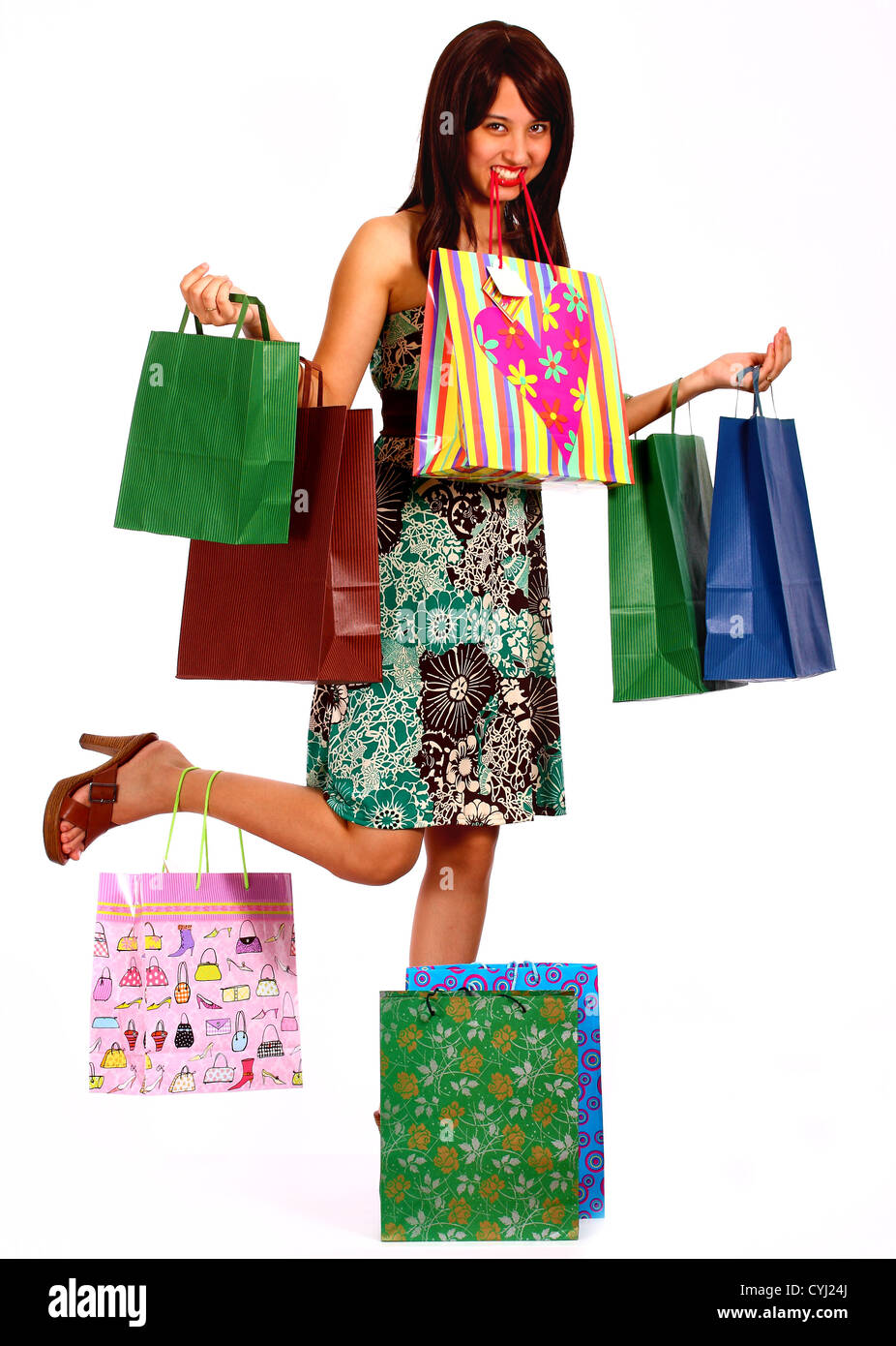 Glücklich mit ihrem schönen Lady-Shopper kauft Stockfoto