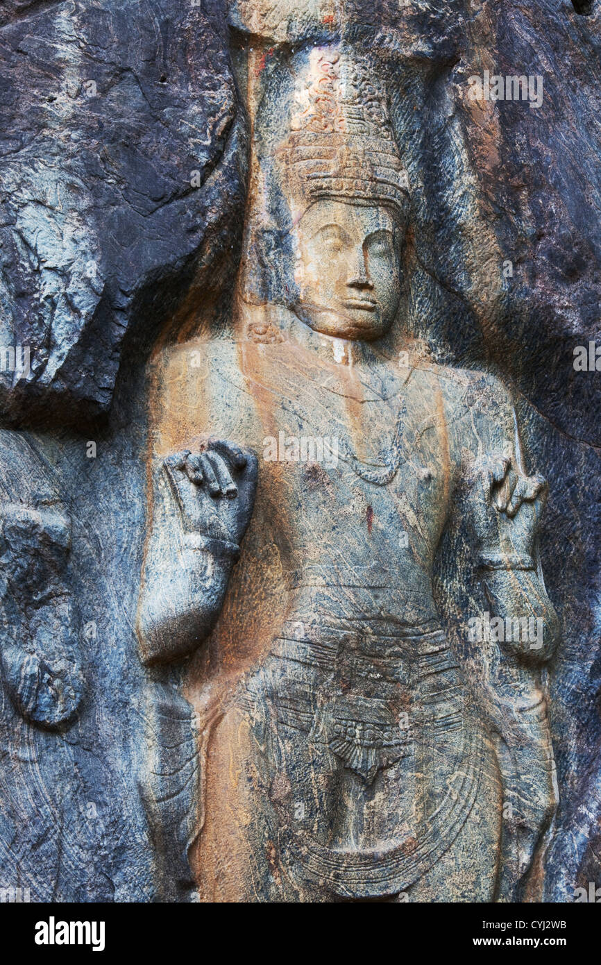 Schnitzen in buddhistischen Tempel Buduruvagala, Sri Lanka Stockfoto