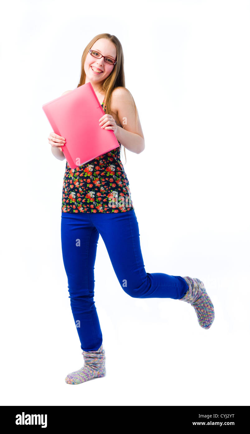 Eine junge schöne Mädchen bewegen und sie hat positives Gefühl Stockfoto