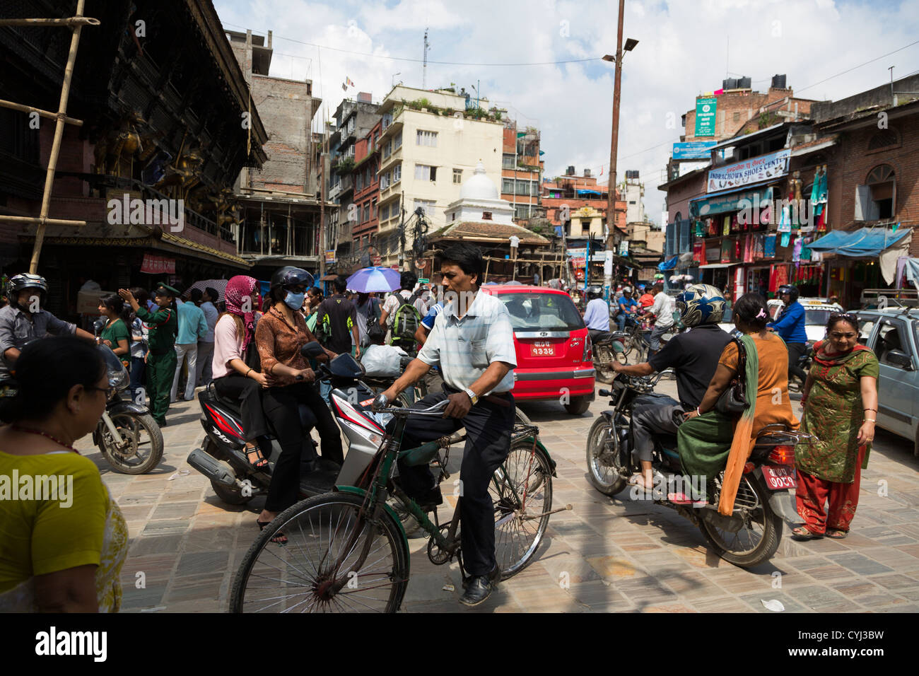 Stadtleben in Indra Chowk Gebiet nördlich von Durbar Square, Kathmandu, Nepal Stockfoto