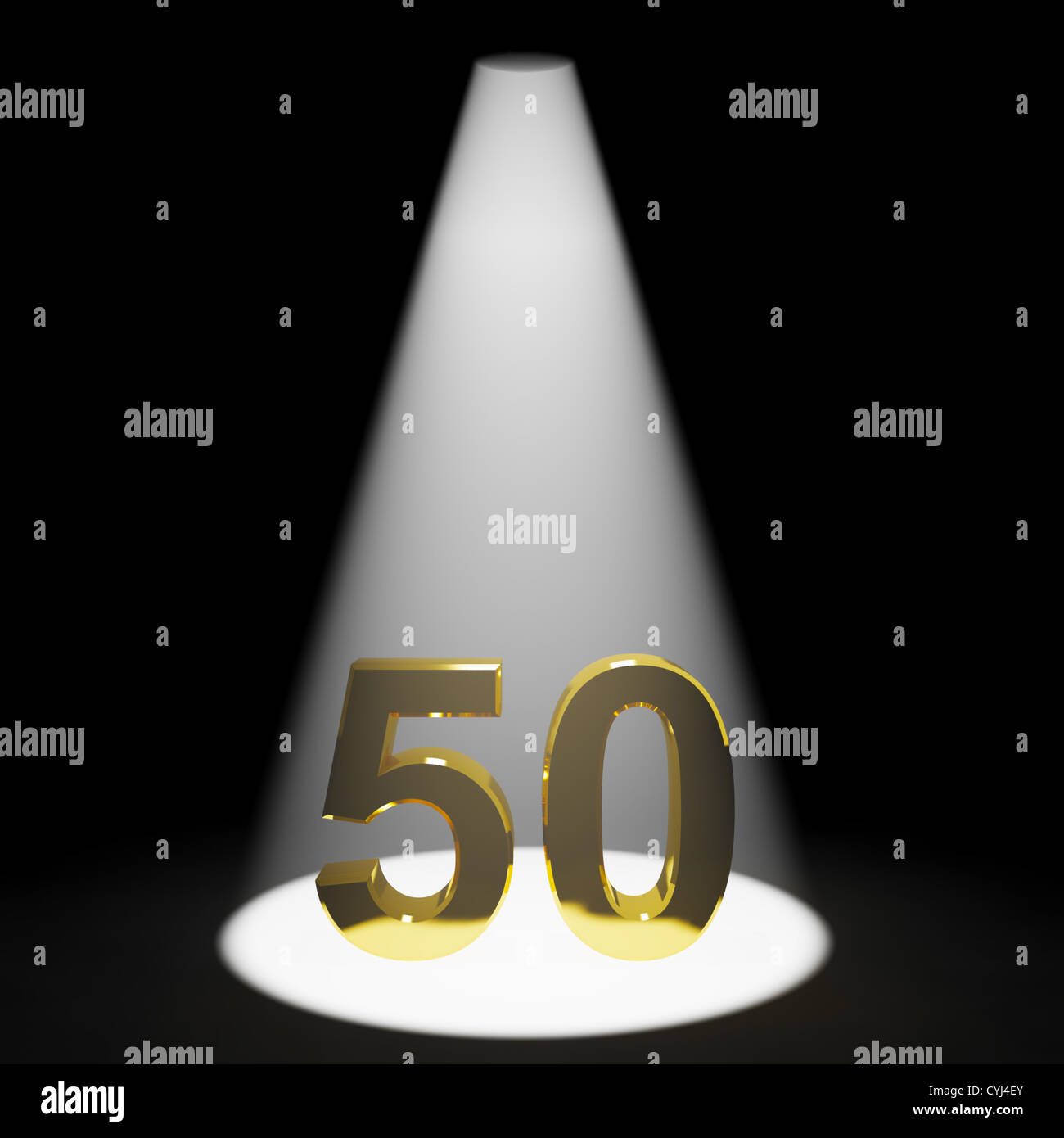 Gold 50. 3d Zahl, die für ein Jubiläum oder Geburtstag Stockfoto