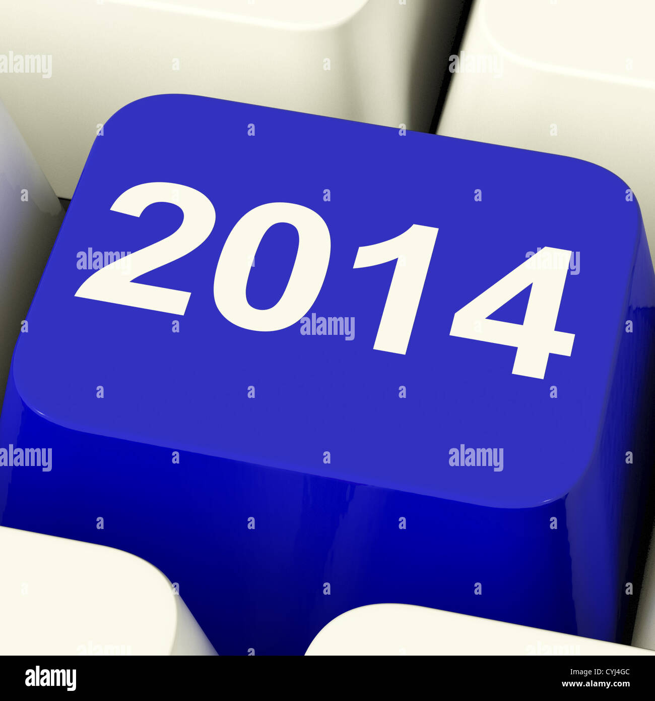 2014-Taste auf der Tastatur, die zwei tausend vierzehn Jahr darstellt Stockfoto
