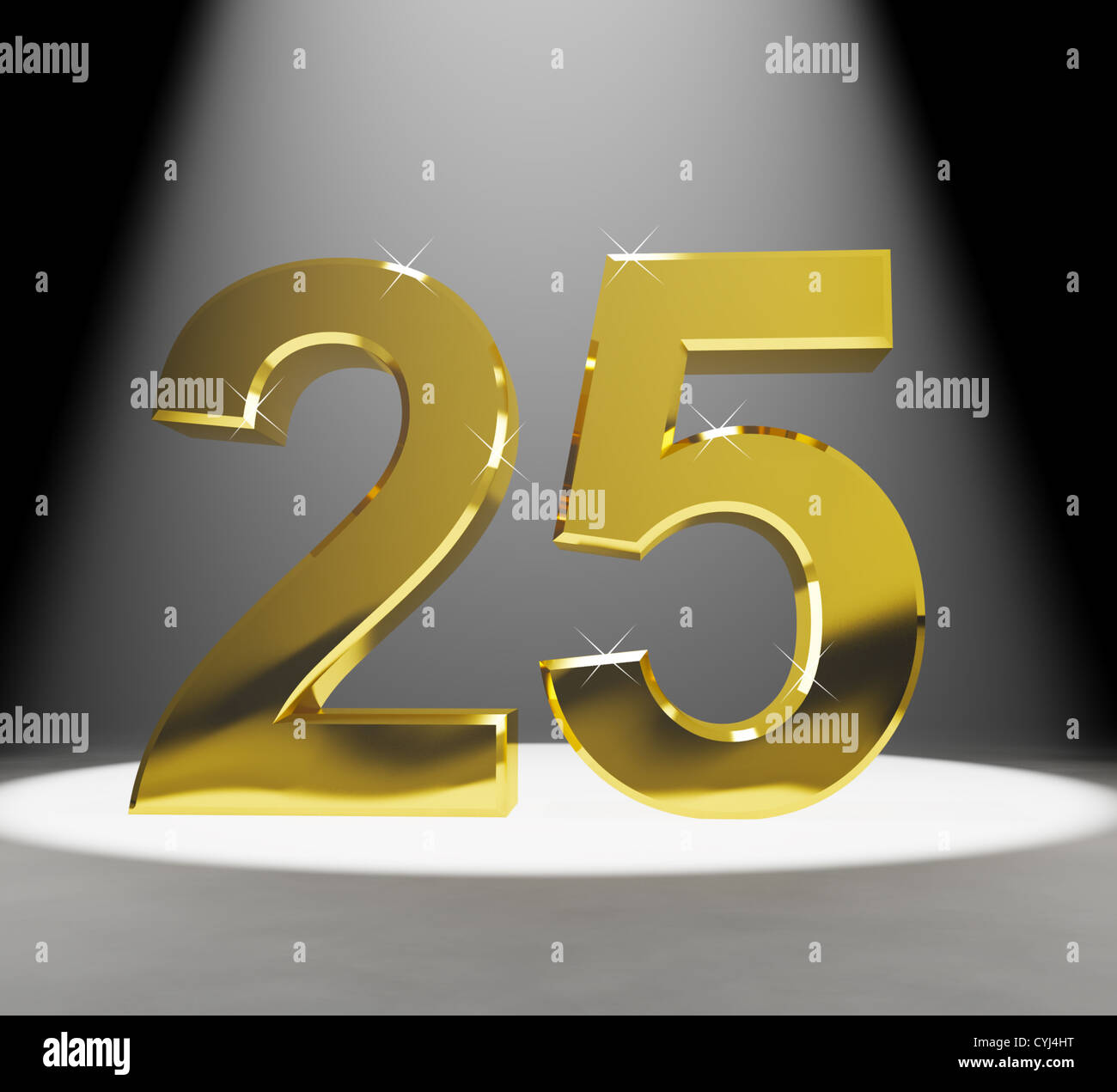 Gold 25. 3d Nummer Closeup vertreten, Jubiläum oder Geburtstag Stockfoto
