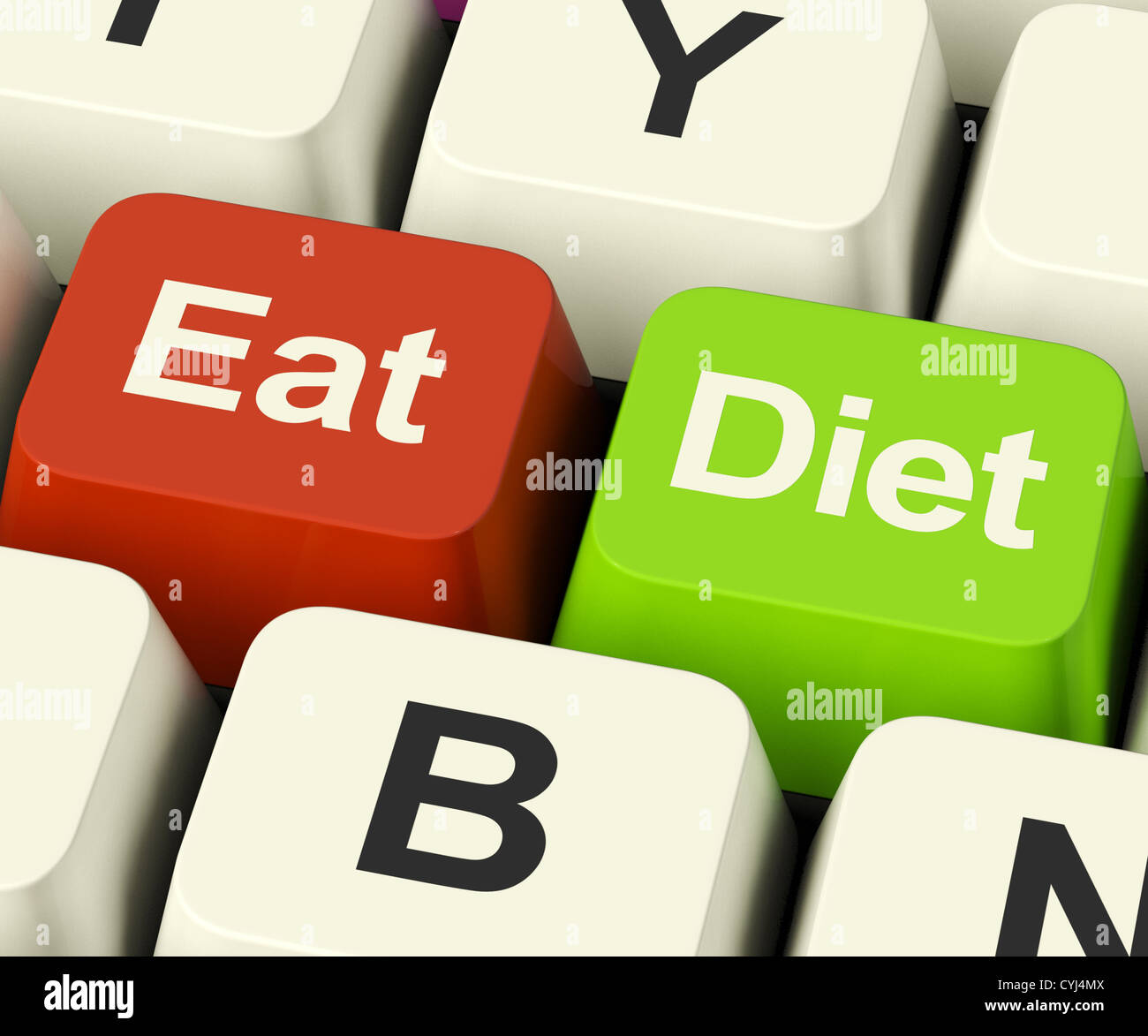 Essen Sie Diät Tasten zeigen Faser Übung Fett und Kalorien-Beratung Online Stockfoto