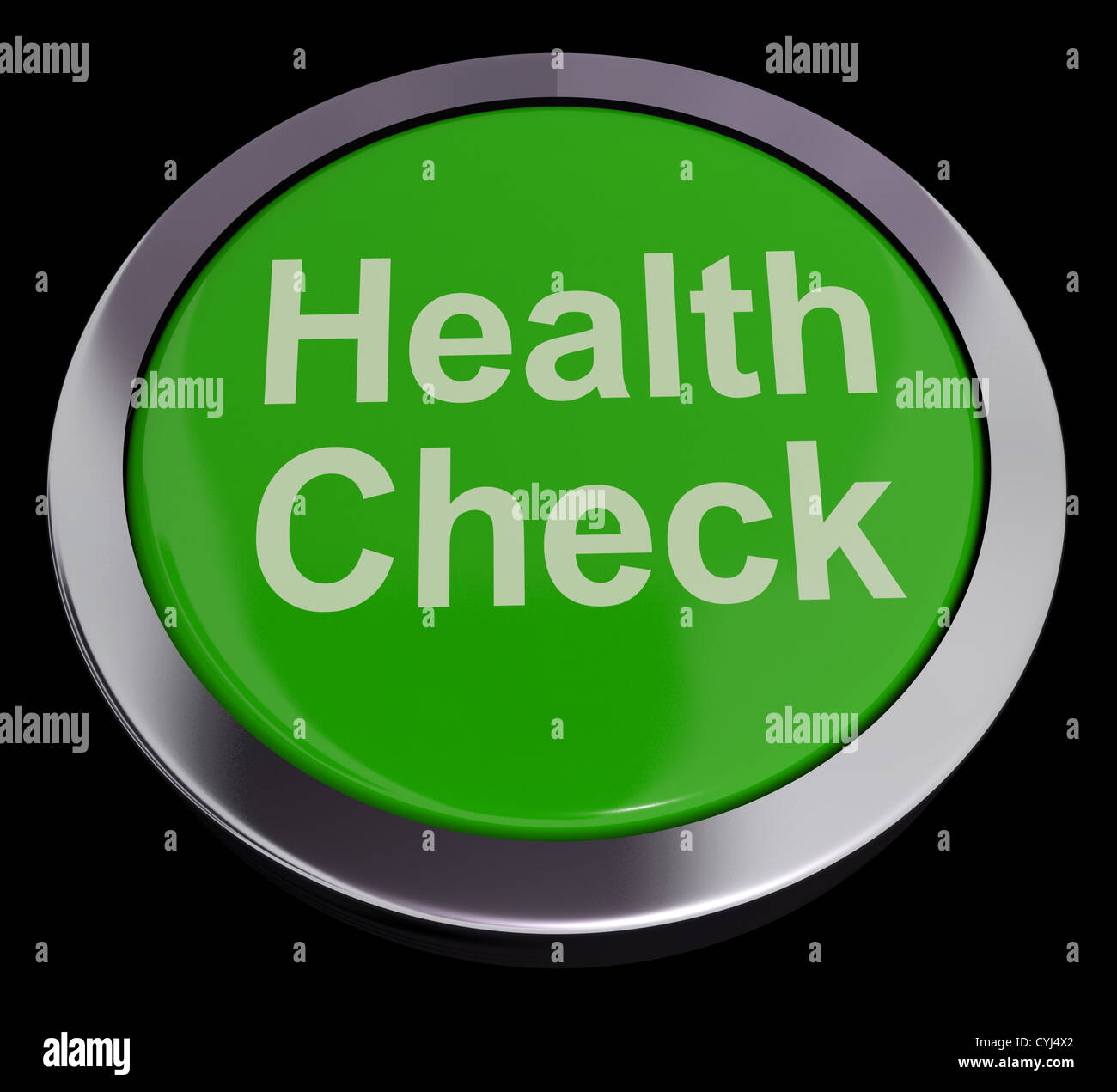 Health Check-Button grün zeigt medizinische Untersuchungen Stockfoto