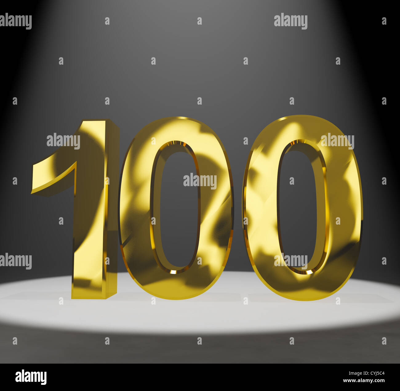 Gold 100. 3d Nummer Closeup vertreten, Jubiläum oder Geburtstag Stockfoto