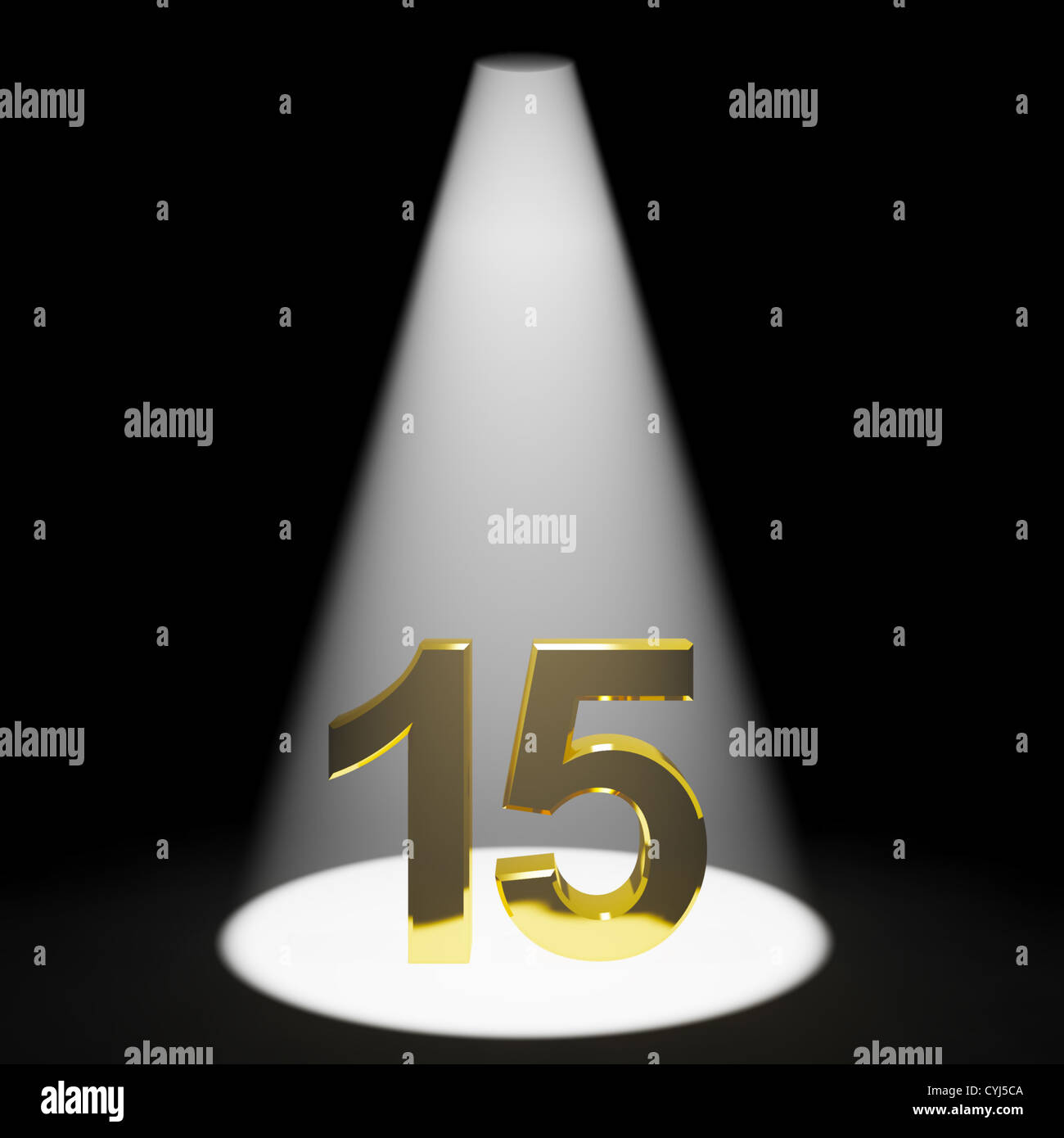 Gold 15 oder 15 3d Zahl darstellt, Jubiläum oder Geburtstag Stockfoto