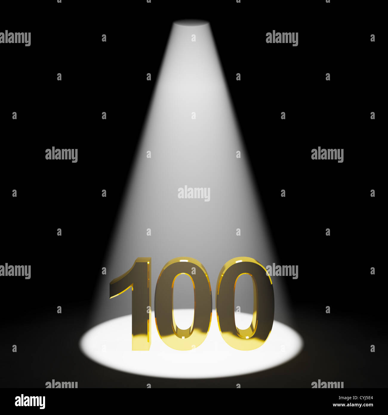 Gold 100. 3d Zahl, die für ein Jubiläum oder Geburtstag Stockfoto