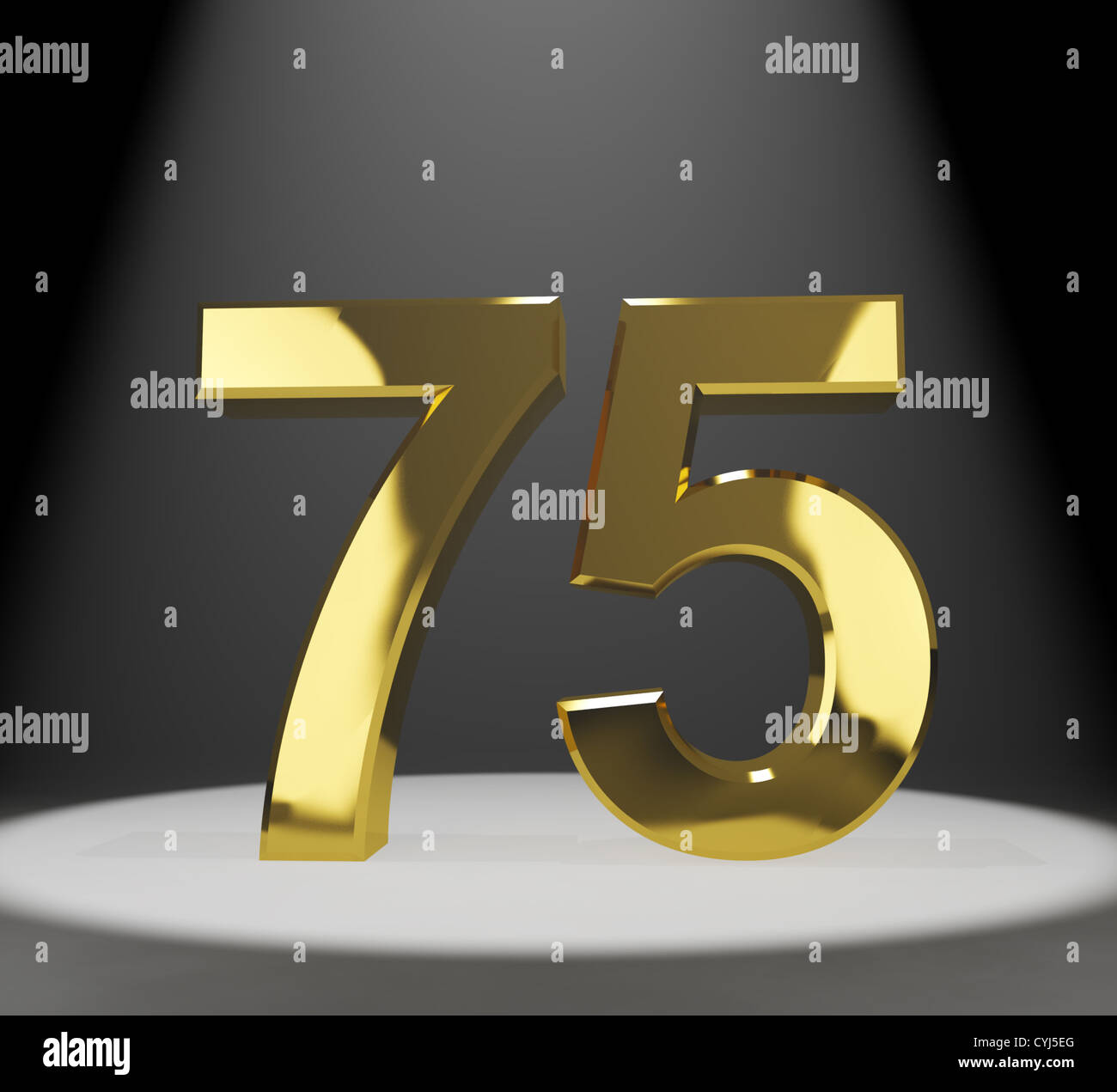 Gold 75. 3d Nummer Closeup vertreten, Jubiläum oder Geburtstag Stockfoto