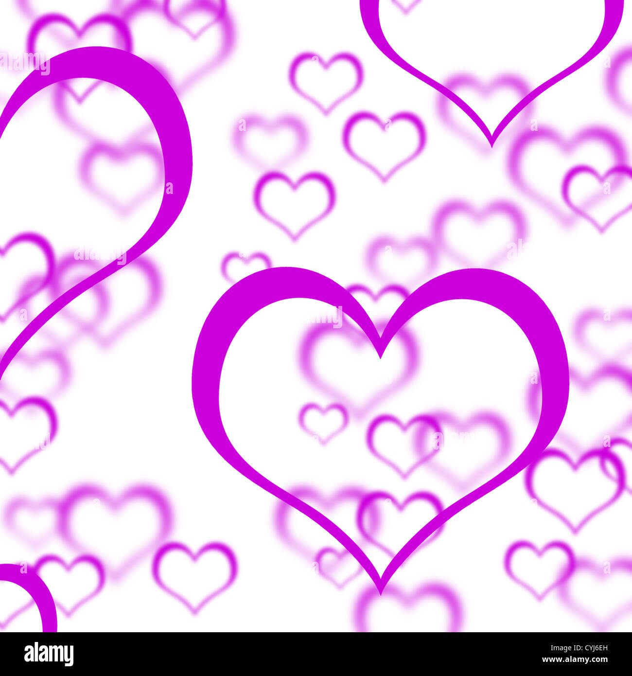 Lila Herzen Hintergrund zeigt Liebe Romantik und Valentinstag Stockfoto