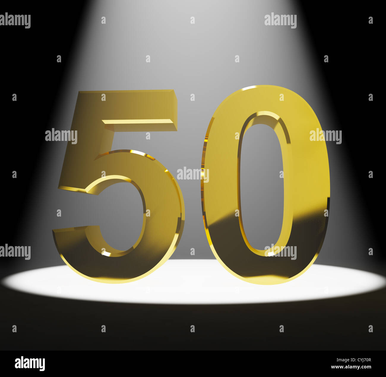 Gold 50. 3d Nummer Closeup vertreten, Jubiläum oder Geburtstag Stockfoto
