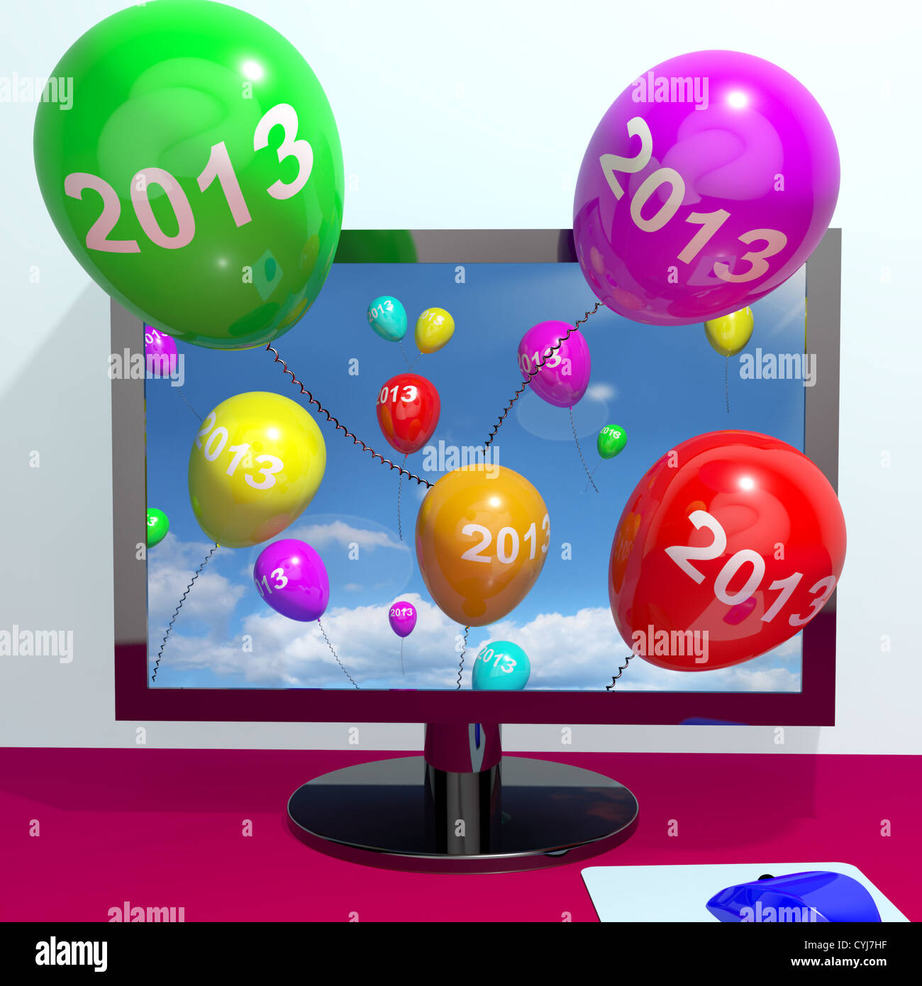 2013-Ballons von Computer repräsentieren zwei tausend und dreizehn Jahr Gruß Online Stockfoto