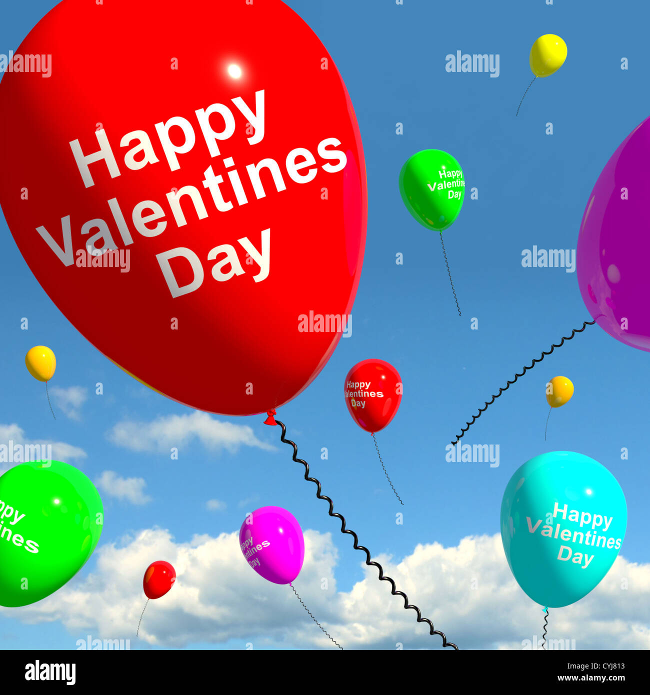 Happy Valentines Day Luftballons In den Himmel zeigen, Liebe und Zuneigung Stockfoto