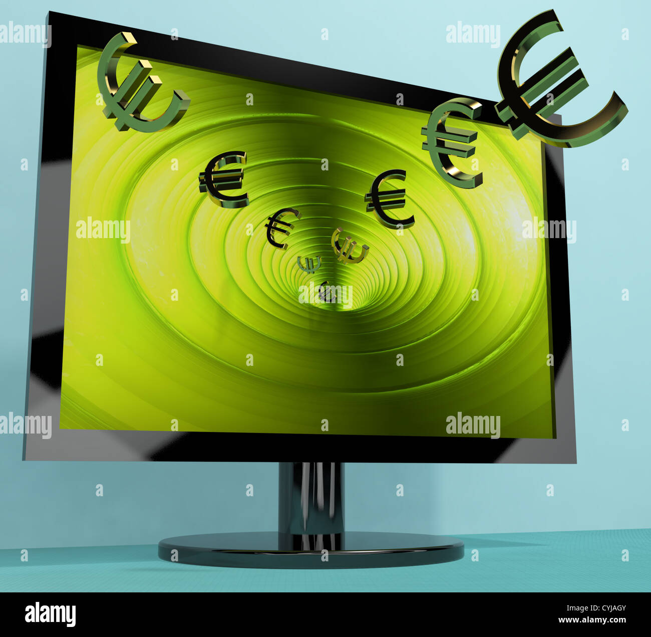 Euro-Symbole von Computer-Bildschirm zeigt Geldanlagen und Gewinne Stockfoto