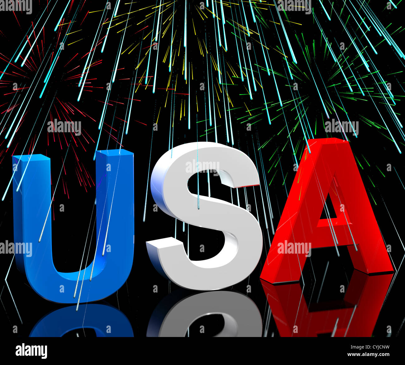 USA-Wort und Feuerwerk Symbol für Amerika und Patriotismus Stockfoto