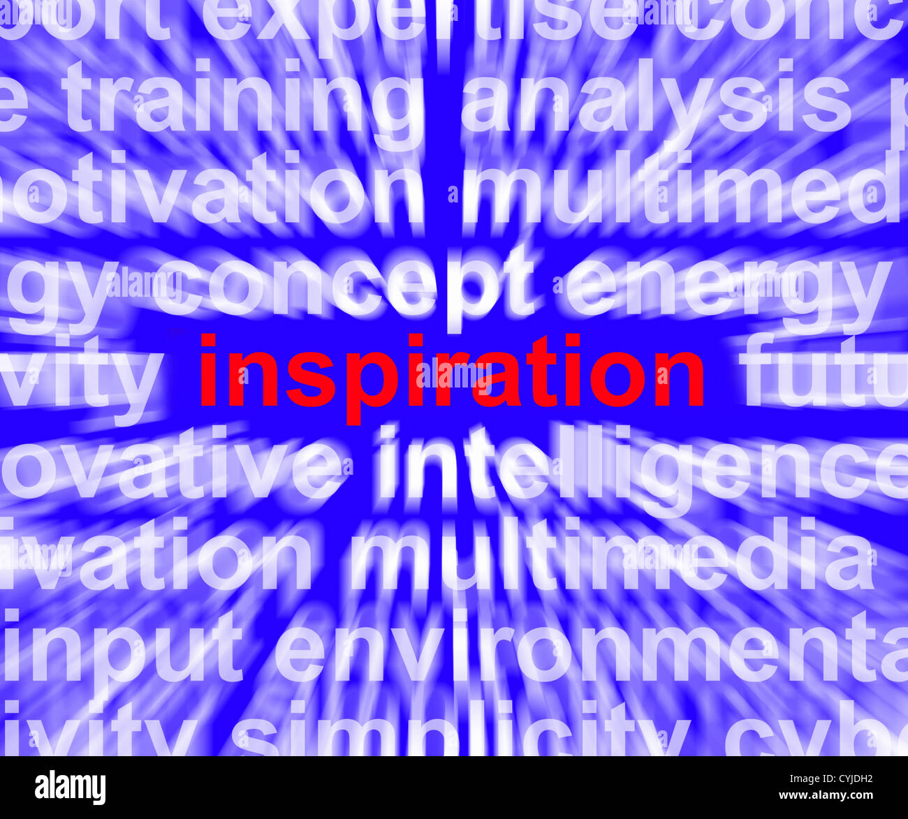 Inspiration-Wort Zoomen zeigt positives Denken und Ermutigung Stockfoto