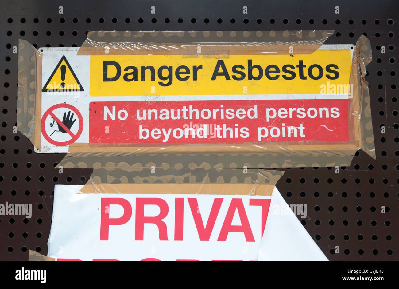 Warnschild Asbest Stockfoto