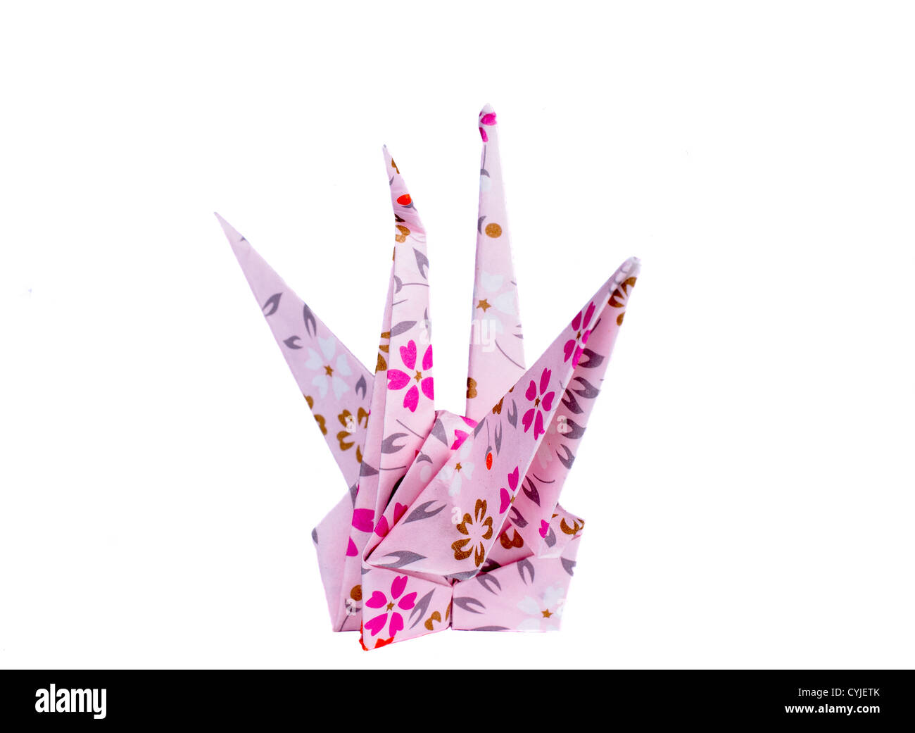 Origami rosa Vogel isoliert Stockfoto